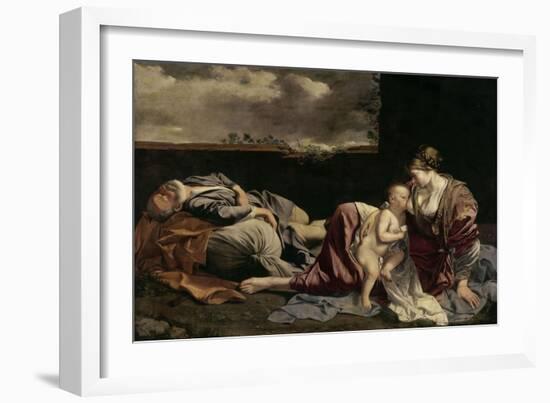 The Rest of the Holy Family on the Flight into Egypt-Orazio Gentileschi-Framed Giclee Print