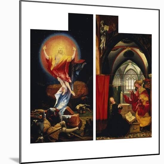 The Resurrection of Christ andAnnunciation. fromLeft and Right Wing ofIsenheim Altarpiece-Matthias Grünewald-Mounted Giclee Print