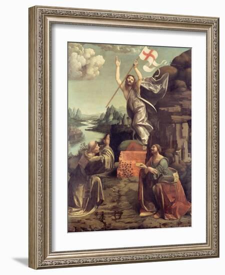 The Resurrection of Christ with Saints Leonard of Noblac and Lucia, Ca 1491-Giovanni Antonio Boltraffio-Framed Giclee Print