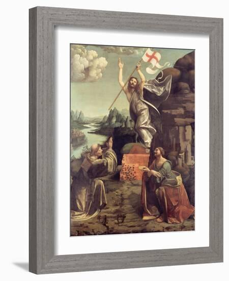 The Resurrection of Christ with Saints Leonard of Noblac and Lucia, Ca 1491-Giovanni Antonio Boltraffio-Framed Giclee Print