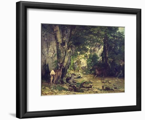 The Return of the Deer to the Stream at Plaisir-Fontaine, 1866-Gustave Courbet-Framed Giclee Print