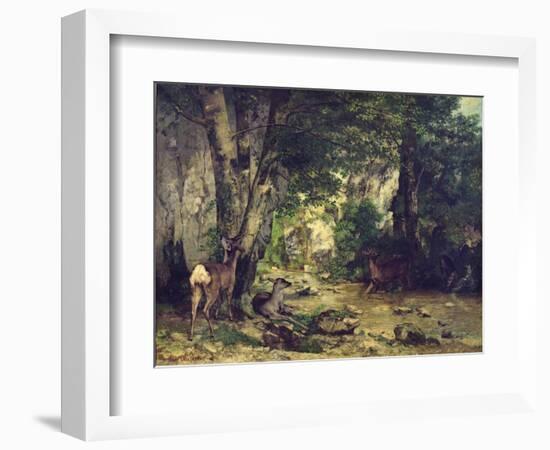 The Return of the Deer to the Stream at Plaisir-Fontaine, 1866-Gustave Courbet-Framed Giclee Print
