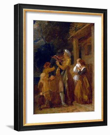 The Return of the Sailor, Reuniting with His Family on the Threshold of His Cottage. Oil on Canvas,-Thomas Stothard-Framed Giclee Print