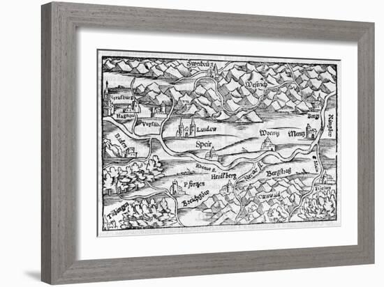 The Rhine at Speyer, with Other Towns Indicated-null-Framed Art Print