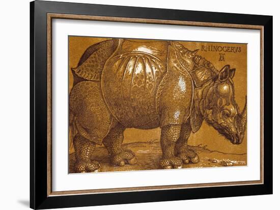 The Rhinoceros, 1515, Pen and Ink, Wash-Albrecht Dürer-Framed Giclee Print