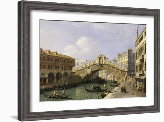 The Rialto Bridge Venice from the South with the Fondamenta Del Vin and the Fondaco Dei Tedeschi-Canaletto-Framed Giclee Print