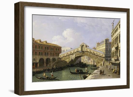 The Rialto Bridge Venice from the South with the Fondamenta Del Vin and the Fondaco Dei Tedeschi-Canaletto-Framed Giclee Print