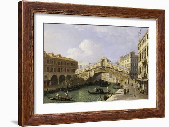 The Rialto Bridge Venice from the South with the Fondamenta Del Vin and the Fondaco Dei Tedeschi-Canaletto-Framed Giclee Print