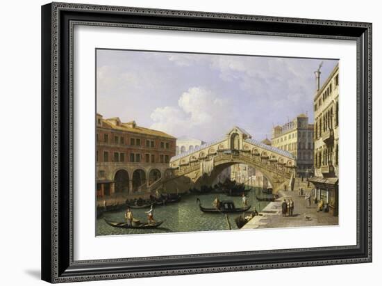 The Rialto Bridge Venice from the South with the Fondamenta Del Vin and the Fondaco Dei Tedeschi-Canaletto-Framed Giclee Print