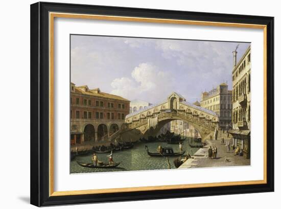 The Rialto Bridge Venice from the South with the Fondamenta Del Vin and the Fondaco Dei Tedeschi-Canaletto-Framed Giclee Print