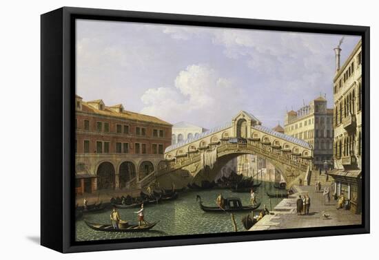 The Rialto Bridge Venice from the South with the Fondamenta Del Vin and the Fondaco Dei Tedeschi-Canaletto-Framed Premier Image Canvas