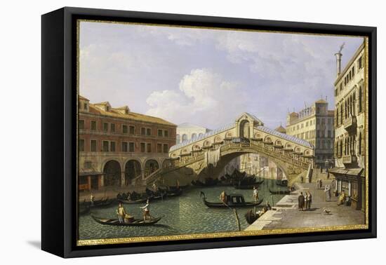 The Rialto Bridge Venice from the South with the Fondamenta Del Vin and the Fondaco Dei Tedeschi-Canaletto-Framed Premier Image Canvas