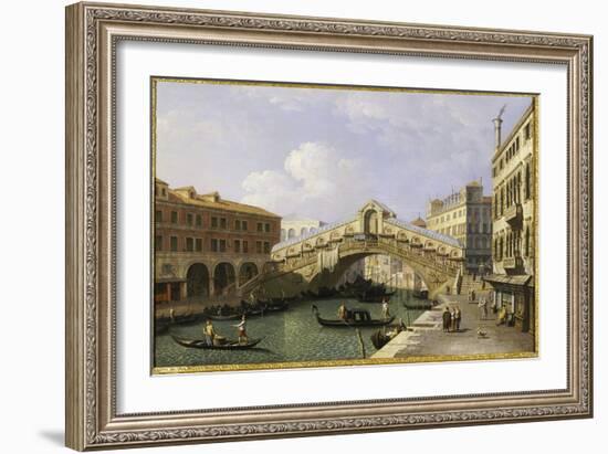 The Rialto Bridge Venice from the South with the Fondamenta Del Vin and the Fondaco Dei Tedeschi-Canaletto-Framed Giclee Print