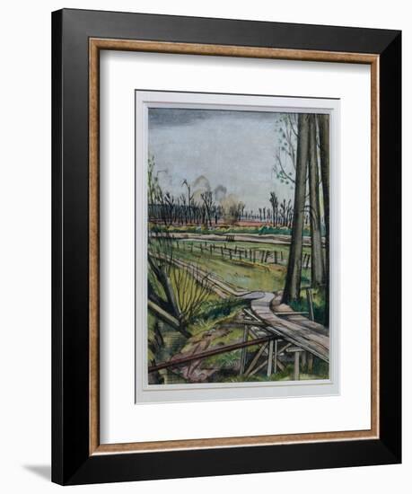 The Ridge, Wytschaete (W/C, Pen & Black Ink and Coloured Chalk)-Paul Nash-Framed Giclee Print