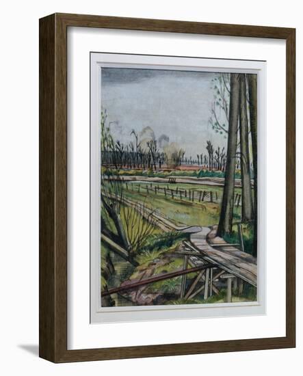 The Ridge, Wytschaete (W/C, Pen & Black Ink and Coloured Chalk)-Paul Nash-Framed Giclee Print