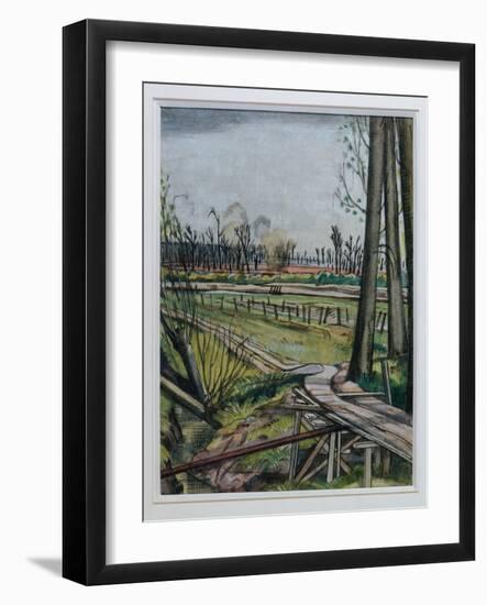 The Ridge, Wytschaete (W/C, Pen & Black Ink and Coloured Chalk)-Paul Nash-Framed Giclee Print