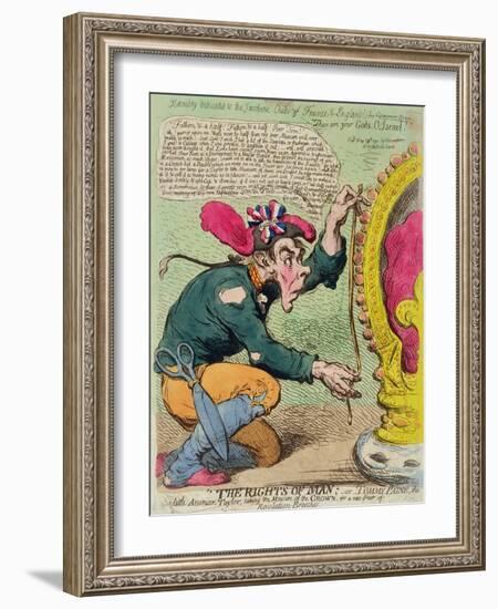 The Rights of Man, or Tommy Paine, the Little American Taylor, Taking the Measure of the Crown…-James Gillray-Framed Giclee Print