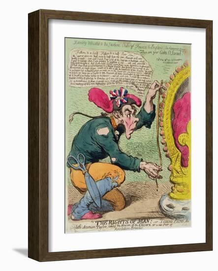 The Rights of Man, or Tommy Paine, the Little American Taylor, Taking the Measure of the Crown…-James Gillray-Framed Giclee Print