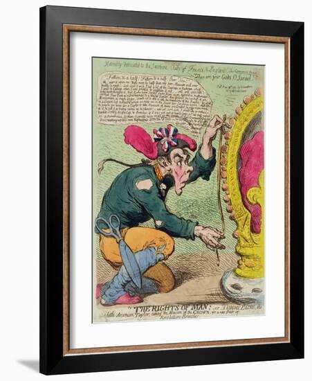 The Rights of Man, or Tommy Paine, the Little American Taylor, Taking the Measure of the Crown…-James Gillray-Framed Giclee Print