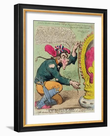 The Rights of Man, or Tommy Paine, the Little American Taylor, Taking the Measure of the Crown…-James Gillray-Framed Giclee Print