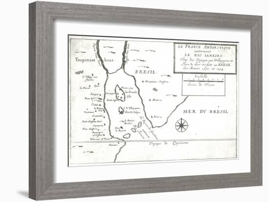 The Rio Ianeiro, from the Travels of Villegagnon and Jean Le Leri in Brazil 1557-1558-null-Framed Giclee Print