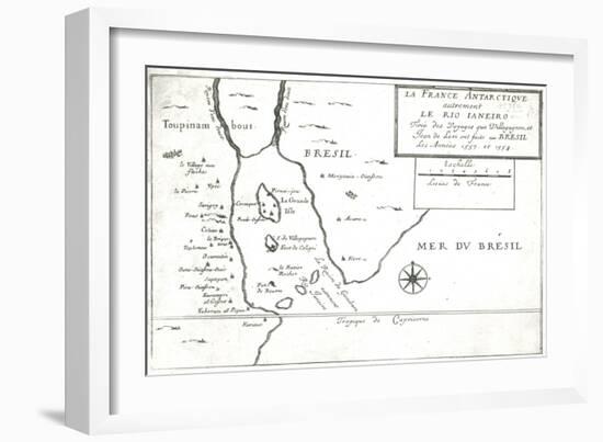 The Rio Ianeiro, from the Travels of Villegagnon and Jean Le Leri in Brazil 1557-1558-null-Framed Giclee Print