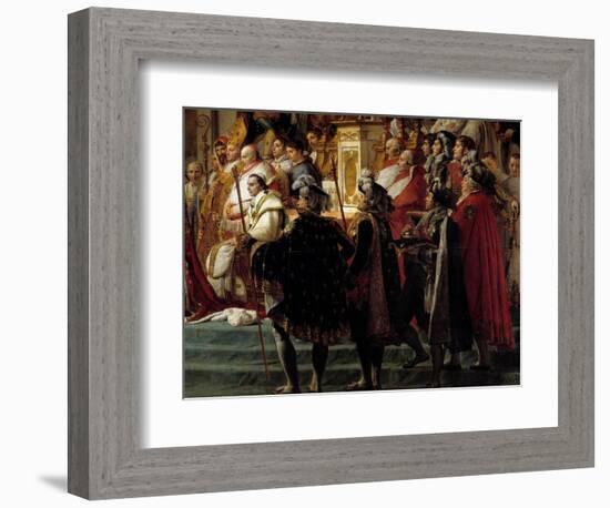 The Rite of Napoleon. Detail Depicting the Foreground with Pope Pius VII during the Sacre of Empero-Jacques Louis David-Framed Giclee Print