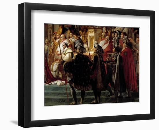 The Rite of Napoleon. Detail Depicting the Foreground with Pope Pius VII during the Sacre of Empero-Jacques Louis David-Framed Giclee Print