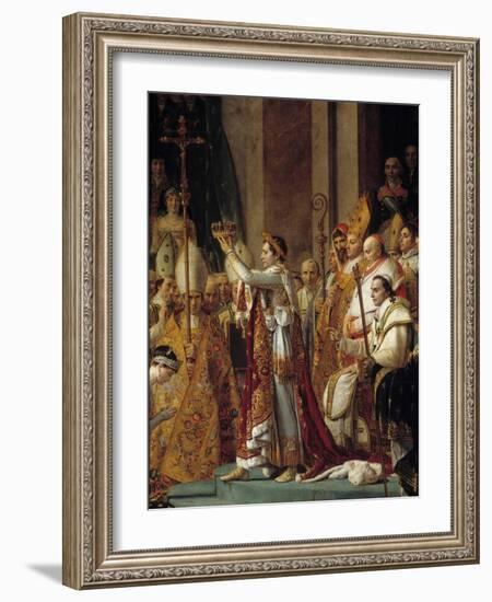 The Rite of Napoleon. Detail of Napoleon Wearing the Crown during the Sacre of Emperor Napoleon I B-Jacques Louis David-Framed Giclee Print