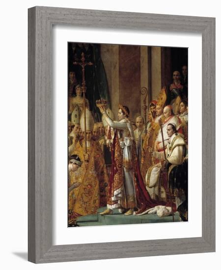 The Rite of Napoleon. Detail of Napoleon Wearing the Crown during the Sacre of Emperor Napoleon I B-Jacques Louis David-Framed Giclee Print