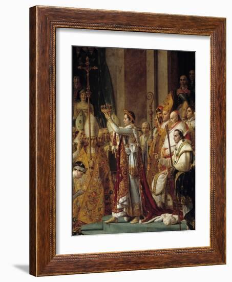 The Rite of Napoleon. Detail of Napoleon Wearing the Crown during the Sacre of Emperor Napoleon I B-Jacques Louis David-Framed Giclee Print