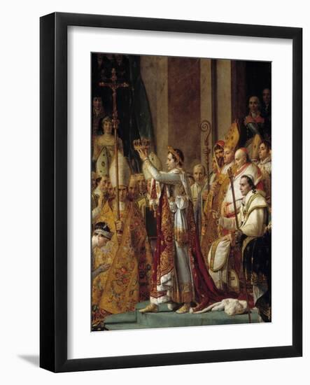 The Rite of Napoleon. Detail of Napoleon Wearing the Crown during the Sacre of Emperor Napoleon I B-Jacques Louis David-Framed Giclee Print