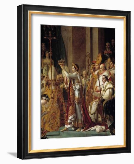 The Rite of Napoleon. Detail of Napoleon Wearing the Crown during the Sacre of Emperor Napoleon I B-Jacques Louis David-Framed Giclee Print