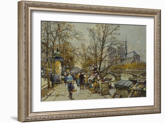 The Rive Gauche, Paris, with Notre Dame Beyond-Eugene Galien-Laloue-Framed Giclee Print