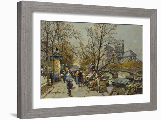 The Rive Gauche, Paris, with Notre Dame Beyond-Eugene Galien-Laloue-Framed Giclee Print