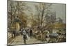 The Rive Gauche, Paris, with Notre Dame Beyond-Eugene Galien-Laloue-Mounted Giclee Print