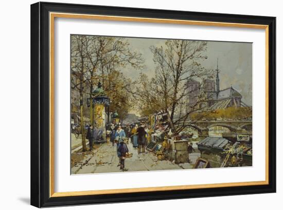 The Rive Gauche, Paris, with Notre Dame Beyond-Eugene Galien-Laloue-Framed Giclee Print