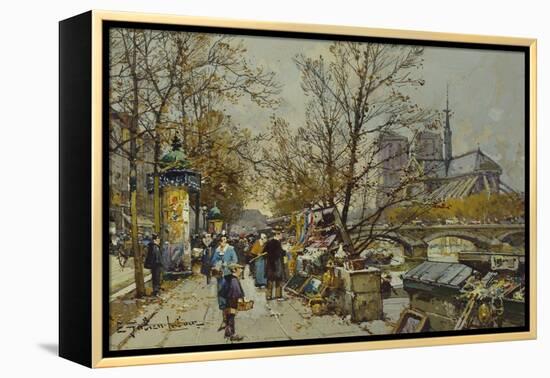 The Rive Gauche, Paris, with Notre Dame Beyond-Eugene Galien-Laloue-Framed Premier Image Canvas