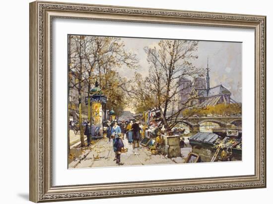 The Rive Gauche, Paris with Notre Dame beyond-Eugene Galien-Laloue-Framed Giclee Print