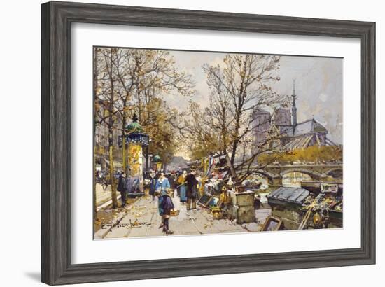 The Rive Gauche, Paris with Notre Dame beyond-Eugene Galien-Laloue-Framed Giclee Print