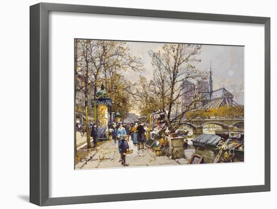 The Rive Gauche, Paris with Notre Dame beyond-Eugene Galien-Laloue-Framed Giclee Print