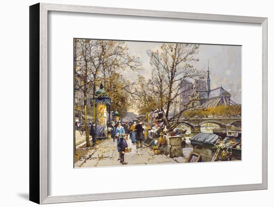 The Rive Gauche, Paris with Notre Dame beyond-Eugene Galien-Laloue-Framed Giclee Print