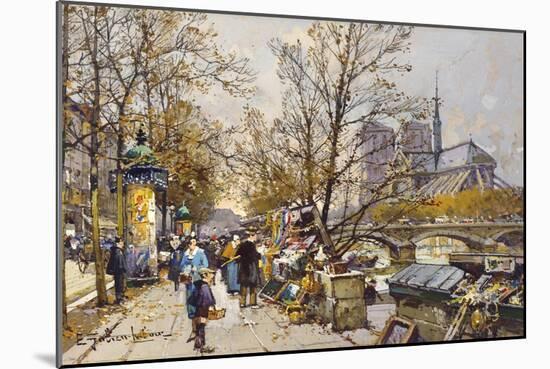 The Rive Gauche, Paris with Notre Dame beyond-Eugene Galien-Laloue-Mounted Giclee Print