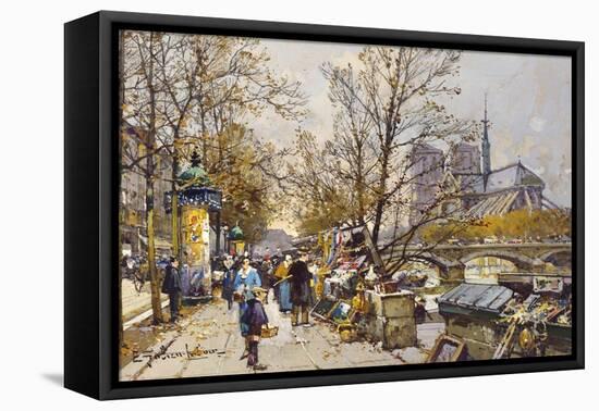 The Rive Gauche, Paris with Notre Dame beyond-Eugene Galien-Laloue-Framed Premier Image Canvas