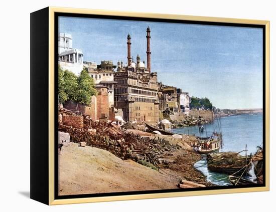 The River Ganges and the Burning Ghats at Benares (Varanas), India, Early 20th Century-null-Framed Premier Image Canvas