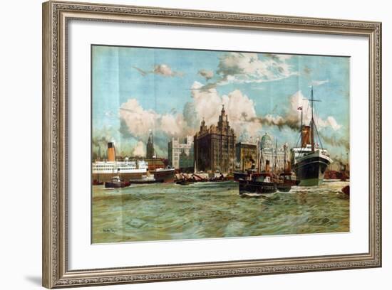 The River Mersey, from the Series 'Western Gateway to the Empire', 1928-Charles Edward Dixon-Framed Giclee Print