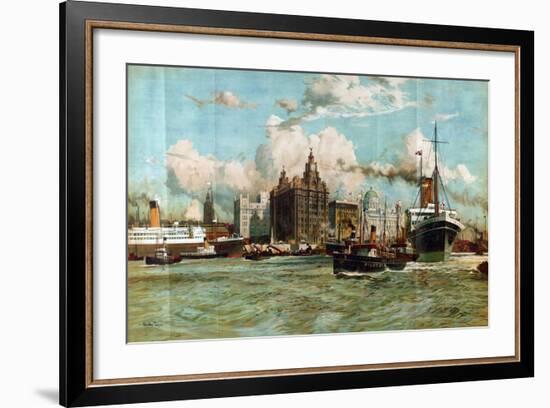 The River Mersey, from the Series 'Western Gateway to the Empire', 1928-Charles Edward Dixon-Framed Giclee Print