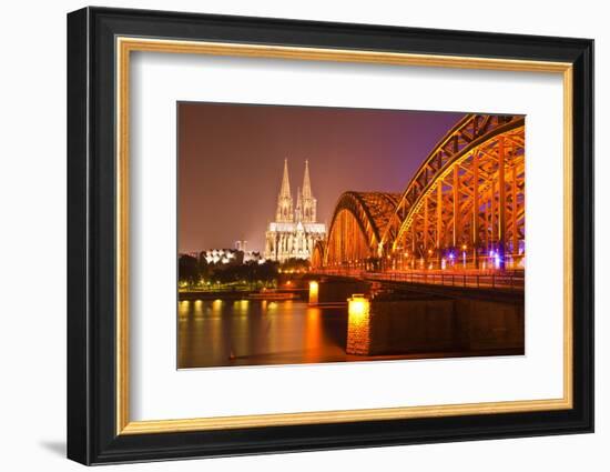 The River Rhine and Cologne Cathedral at Night, Cologne, North Rhine-Westphalia, Germany, Europe-Julian Elliott-Framed Photographic Print