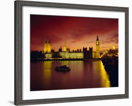 The River Thames and Houses of Parliament at Night, London, England, UK-Roy Rainford-Framed Photographic Print