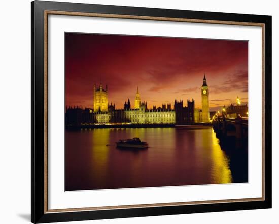 The River Thames and Houses of Parliament at Night, London, England, UK-Roy Rainford-Framed Photographic Print